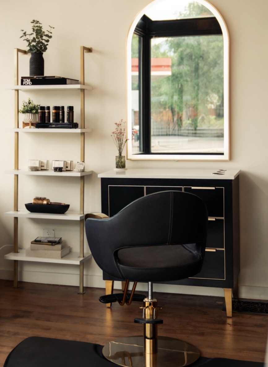 A styling station at Rise Above Beauty Lounge